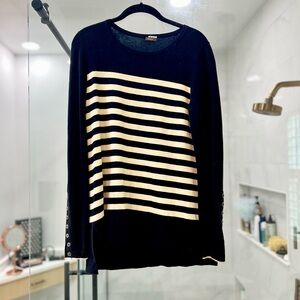 J. McLaughlin - Black and Cream Striped Sweater